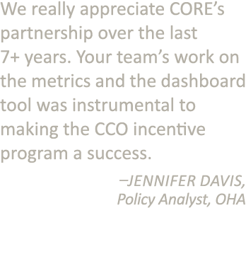 We really appreciate CORE s partnership over the last 7+ years  Your team s work on the metrics and the dashboard too   