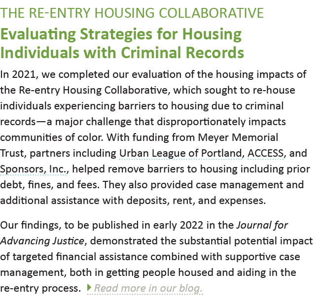 The Re-entry Housing Collaborative Evaluating Strategies for Housing Individuals with Criminal Records In 2021, we co   