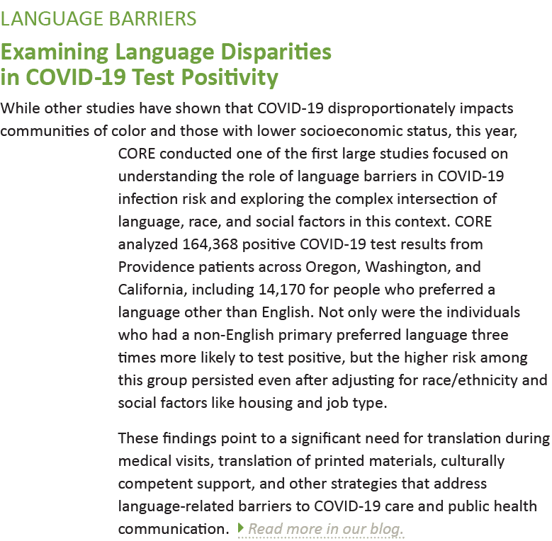 Language Barriers Examining Language Disparities in COVID-19 Test Positivity While other studies have shown that COVI   