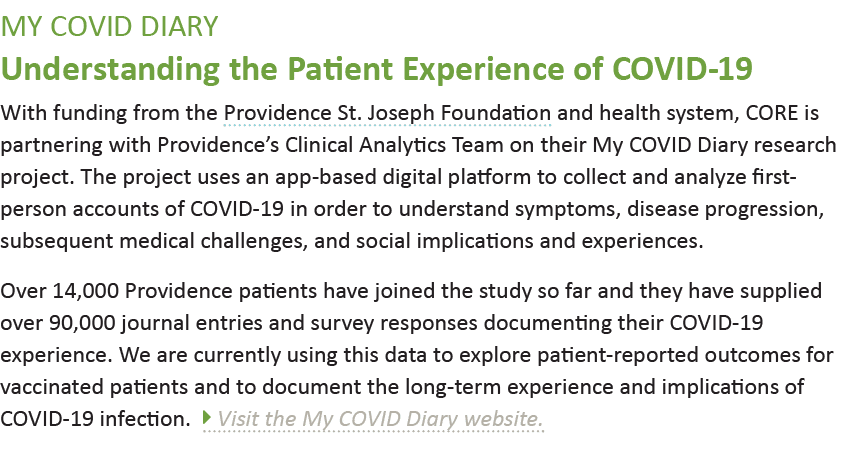 My COVID Diary Understanding the Patient Experience of COVID-19 With funding from the Providence St  Joseph Foundatio   